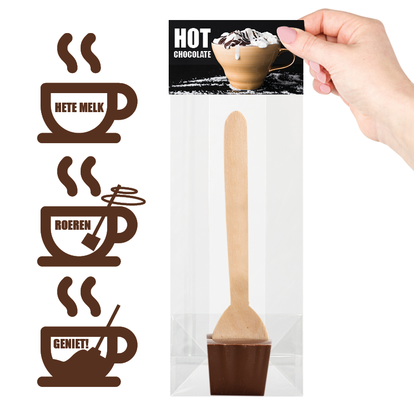 Chocolademelk spoon met kopkaartje Chocolademelk spoon met kopkaartje